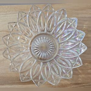 Vintage Federal Glass Serving Bowl Iridescent Petal Pattern 10 1/4" Diameter Euc